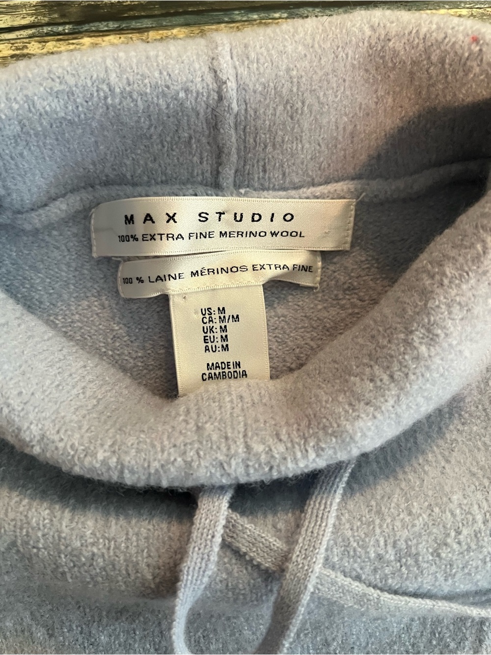 ✨ Max Studio 100% Extra Fine Merino Wool Cowl Neck Drawstring Sweater - M